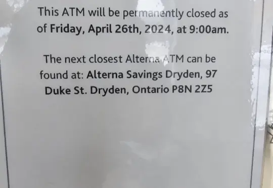 ATM to leave Ignace next month