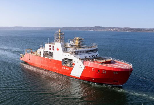 First Arctic Offshore Patrol Ship launches at Halifax Shipyard