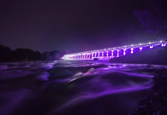 City Hall and Boulevard Lake Dam being illuminated purple for Overdose Awareness Day