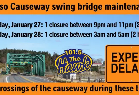 Two closures at the Canso Causeway this weekend