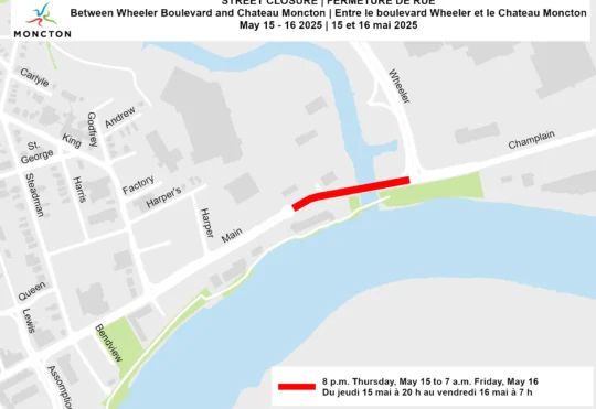 Nighttime closure along Moncton’s Main Street