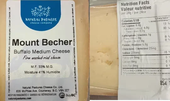 Mount Becher Buffalo Medium Cheese recalled in Ontario due to listeria