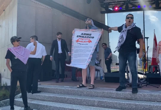 Pro-Palestinian protesters demand arms embargo with Israel