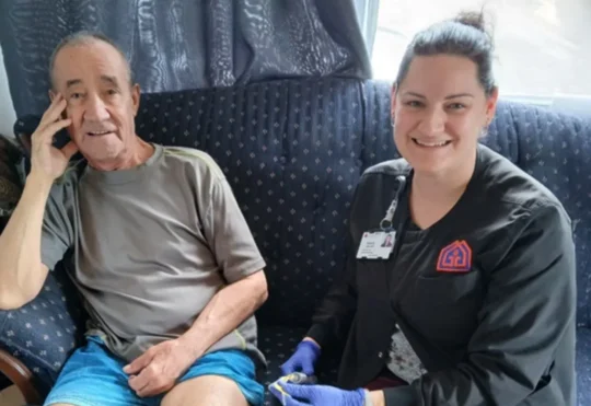 N.B. patient receives immunotherapy at home for the first time