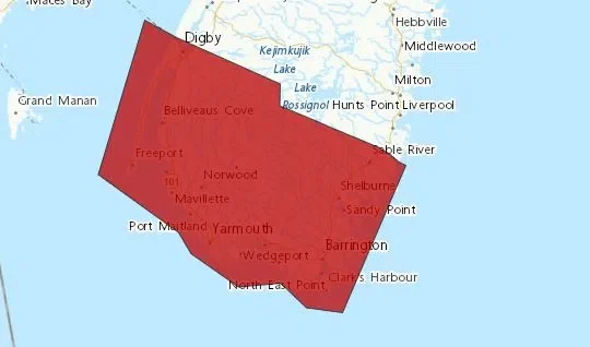 Wind warning for Yarmouth Co.